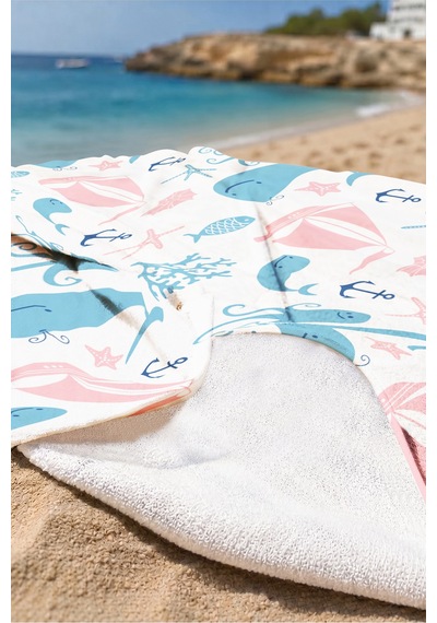 Deniz Temalı Marine Çocuk Plaj Havlusu-sevimli Hayvan Figürlü Pastel Hızlı Kuruyan Mikrofiber Havlu Sakin Kıyısı