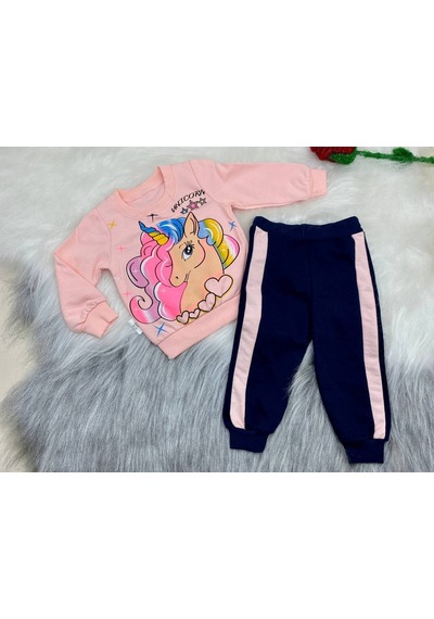 İkili Baskılı Kız Bebek Takımı Pembe
