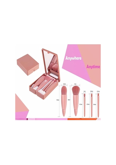 Mujgan Taşınabilir Aynalı 5'li Makyaj Fırça Seti Profesyonel Allık Dudak Kaş Kapatıcı/makeup Brush Belirtilmemiş