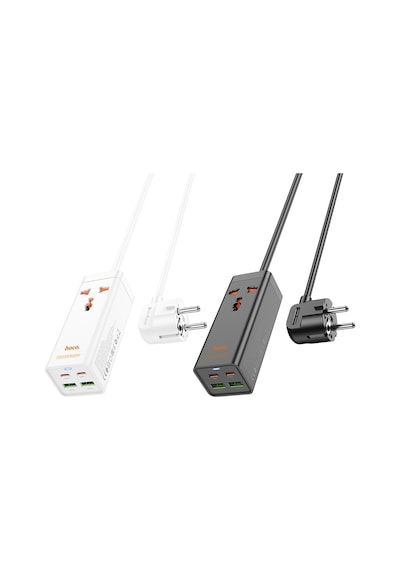 Hoco Ac10a Barry Pd65w 2type-c+2usb Bağlantı Noktaları, 1 Soketli Masaüstü Şarj Cihazı, Kablo Uzunluğu: 1.5m, Ab Fiş Beyaz