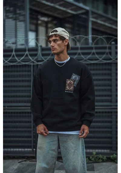 Modi Uzun Kol Bisiklet Yaka Baskılı Sweatshirt - Siyah Açık Siyah