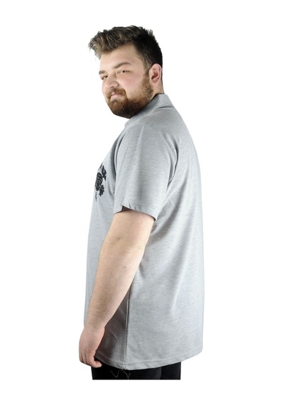 Mode Xl Erkek T Shirt Polo Skull 22304 Gri Melanj 001