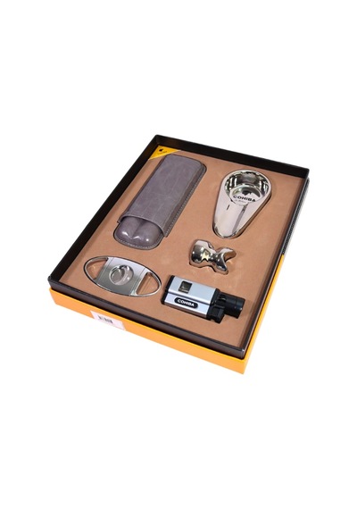 Cohiba 3 Torch Pürmüz Çakmak Kılıf Küllük Kesici Sehpa Gümüş Beşli Puro Seti Tr10029