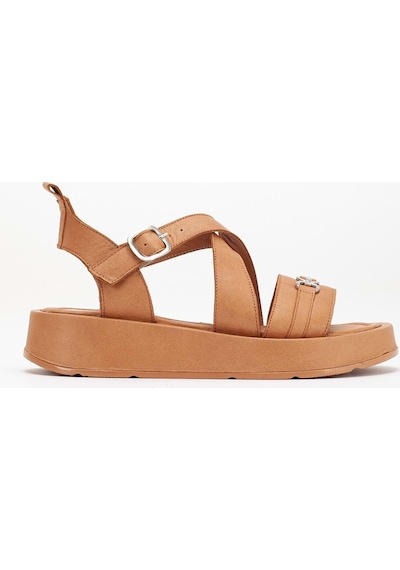 Analin Shoes Kadın Hakiki Deri Çapraz Bilekten Bantlı Günlük Sandalet Taba