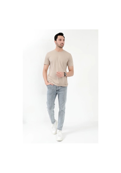 Giysa Erkek Skinny Jean Mavi Kar Yıkama Düğme Kapamalı Likralı Kot Pantolon - 5602 Mavi