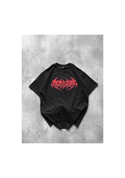 Erkek Kısa Kol Yazlık Tişört Bisiklet Yaka Baskılı Oversize T-shirt - Siyah