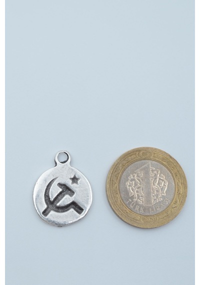 Minimal Orak Çekiç Gümüş Kaplama Deri İp Kolye Silver