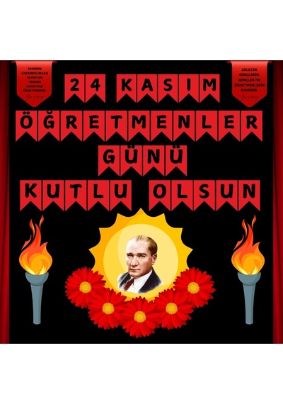 24 Kasım Öğretmenler Günü Pano Süsü Çiçekli