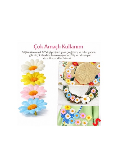 Yapay Papatya Çiçek Kafası 4 Cm X 20 Adet - Mavi Renkli