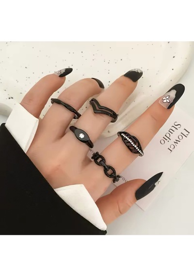 Girift Vintage Caty 5 Adet Siyah Yüzük Seti Siyah