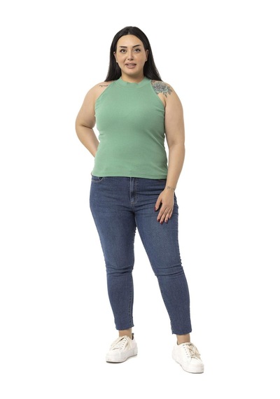 Disentis Büyük Beden Halter Yaka Yarım Balıkçı Fitilli Kaşkorse Yeşil Body-yeşil Yeşil