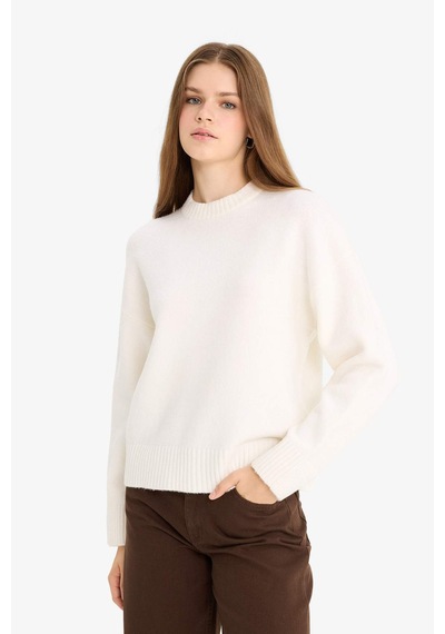 Defacto Oversize Geniş Kalıp Bisiklet Yaka Triko Kazak R6044az25wner105 Ekru