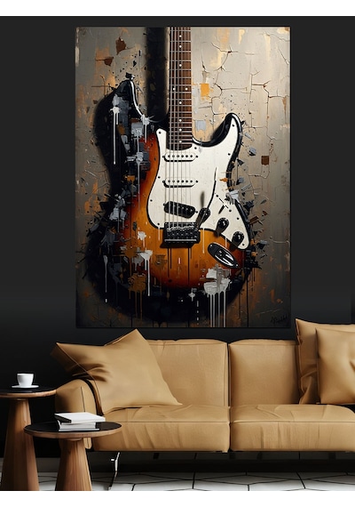 Ahşap Tablo Teknik Çizimli Elektro Gitar Çocuk Odası Tabloları