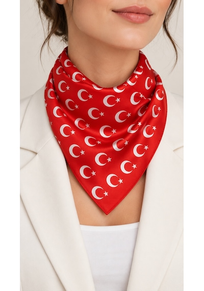 Herşeynota 24 Lü Ay Yıldız Desenli Kırmızı %100 Pamuk 52x52 Cm Fular Bandana Seti Çok Renkli