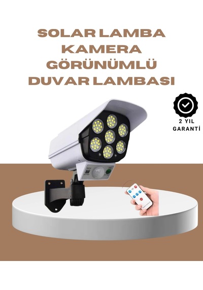 Zenvia Güneş Enerjili Led Lamba + Güvenlik Kamerası Görünümlü 5-8 M Hareket Algılamalı, Beyaz Işık Znv202