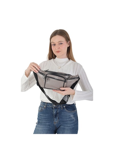 Nahitatyana Unisex Çok Cepli Hakiki Deri Freebag Bel Çantası Ve Omuz Çantası Gümüş - 121763658 Gümüş