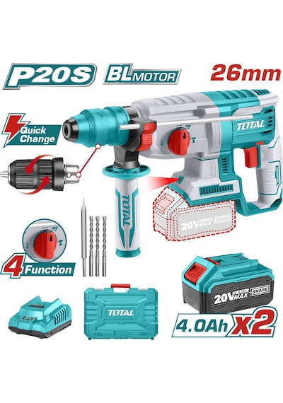 Total TRHLI202289 P20S 20V 4 Ah Çift Akülü Kömürsüz Motor Kırıcı Delici