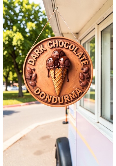 Dark Chocolate Dondurma Görselli İpli Ahşap Kapı Ve Duvar Süsü, Cafe, Dondurmacı Tabelası Dekoru