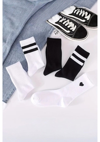 Unisex 5 Çift Premium Kalite Desenli Tenis Soket ASORTİ