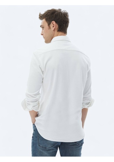 Beyaz Düz Regular Fit Dokuma Casual %100 Pamuk Gömlek Beyaz