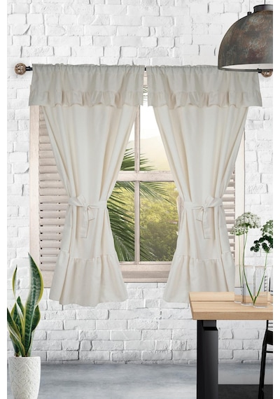 Naturel Fırfırlı Perde Farbalı Vintage Çift Kanat Krem Krem