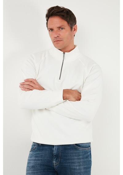 Buratti Pamuklu Relaxed Fit Yarım Fermuarlı Dik Yaka Erkek Sweat 5901232 Ekru