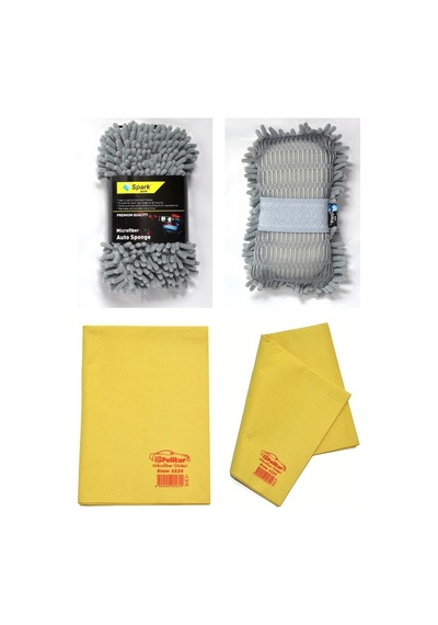 Spark 7040 Şönil Oto Yıkama Süngeri Ve Polikur 3224 Mikrofiber Güderi Oto Kurulama Bezi 2'li Set