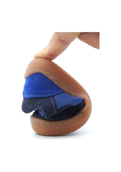Rakerplus Bob Hakiki Deri Lacivert Mavi Barefoot Cırtlı Lastikli Bebek Sneaker Ayakkabı Lacivert