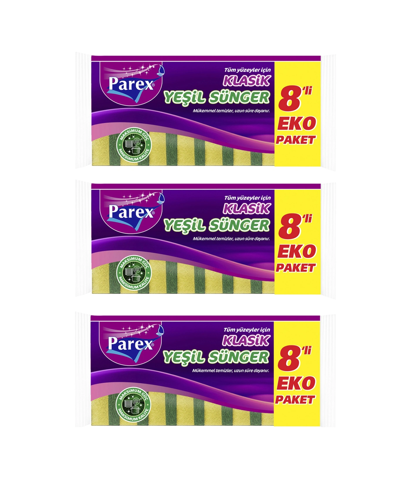 Klasik Yeşil 8'li Düz Sünger Üçlü Paket