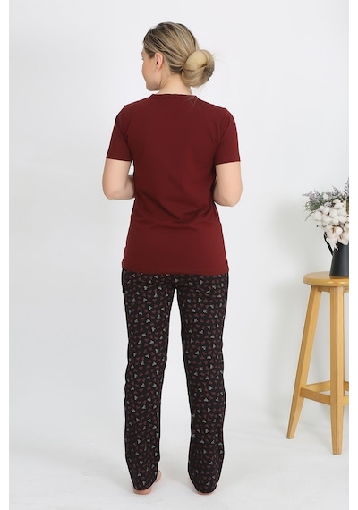 Akbeniz Kadın Kısa Kol Pamuk Penye Pijama Takım Bordo 4214-bordo Bordo