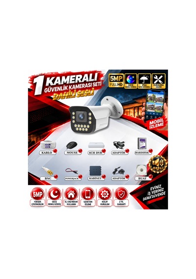 1 Kameralı Sesli Güvenlik Kamerası Seti 5mp Yapay Zeka Gece Renkli Görüş 21 Warm Led Ultra Hd 915ws