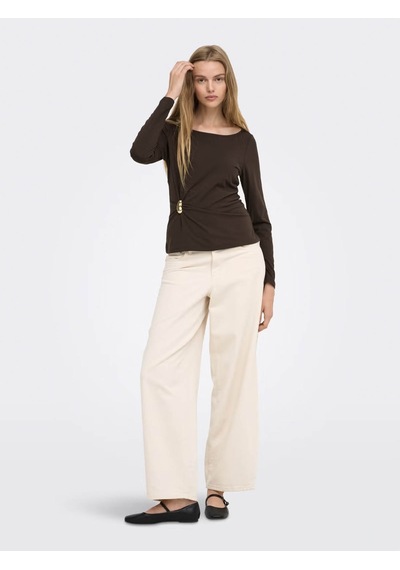 Only Onlelena L/s Boatneck Metal Top Jrs Noos Kahverengi Kadın Bluz 15380314