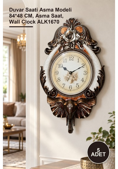 5 Adet Duvara Asmalı Dekoratif Saat Duvar Saati Asma Modeli 84 48 Cm, Asma Saat, Wall Clock Alk1670 Diğer