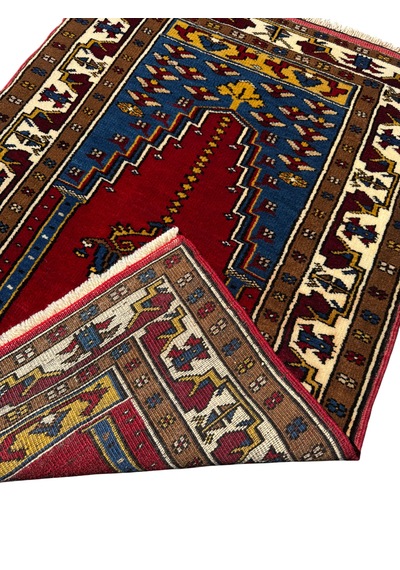 El Dokuma Sıfır Yahyalı Seccade 74x120 Kök Boya Kırmızı Yün Namazlık Kırmızı