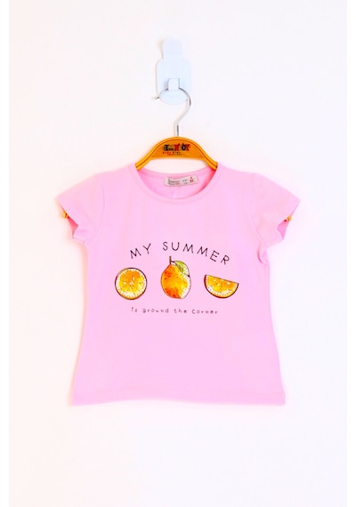 Toontoy Kids Toontoy Kız Çocuk My Summer Baskılı Arkası Nakış Detaylı Tişört Pembe