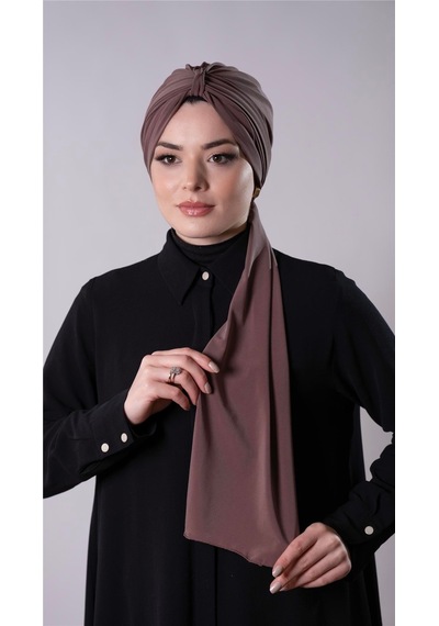 Hürrem Bone Vizon Pratik Hazır Geçmeli Tesettür Bone Sandy Kumaş Atkılı 2204 10 Vizon