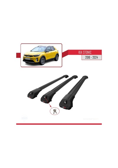 Kia Stonic 2018 Ve Sonrası İle Uyumlu Ace-1 Ara Atkı Tavan Barı Siyah 3 Adet Bar
