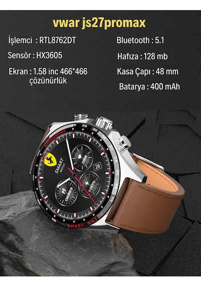Vwar JS27 Pro Max Akıllı Saat + 3 Kordon (Distribütör Garantili)
