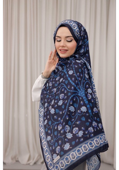 Mimiyum Alya Desen Soft Şal Lacivert