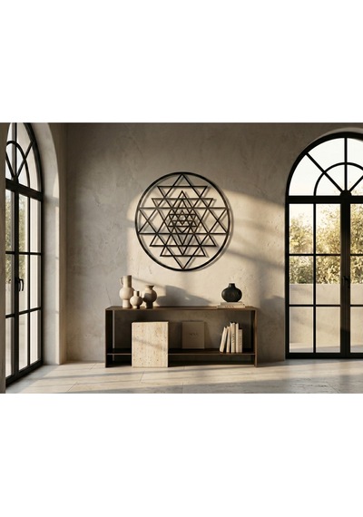 Modern Metal Sri Yantra Mandala Duvar Tablosu Yuvarlak Geometrik Salon Ofis Duvar Dekoru