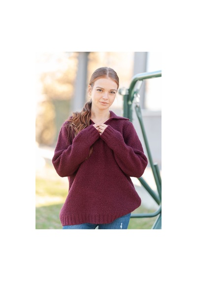 Gömlek Yaka Oversize Basic Kazak Vişne