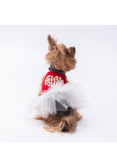 Kırmızı Girl Power Kedi Köpek Elbisesi - Kedi Köpek Kıyafeti