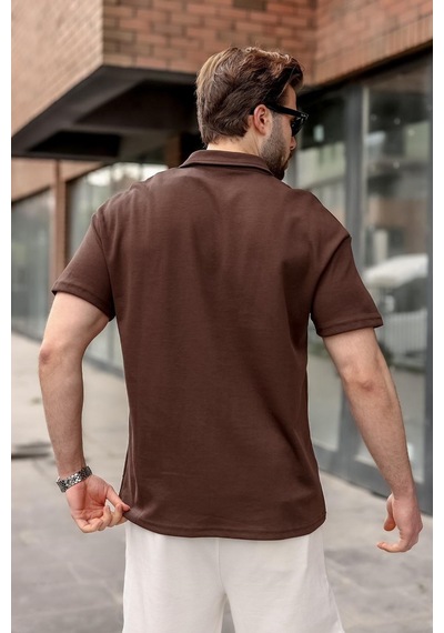 Madmext Acı Kahverengi Polo Yaka Oversize Erkek Tişört E7185