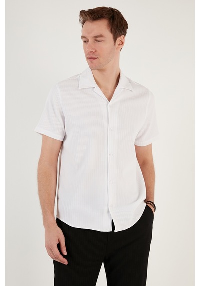 Buratti Apaş Yaka Kısa Kollu Regular Fit Erkek Gömlek Cf24S117842 Beyaz