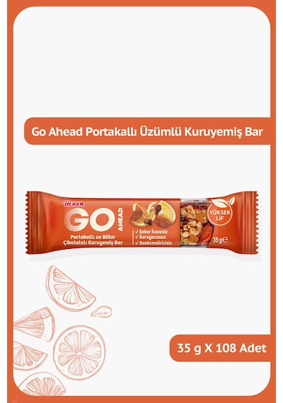 Go Ahead Portakallı, Üzümlü Ve Bitter Çikolatalı Kuruyemiş Bar - 35 Gram - 108 Adet