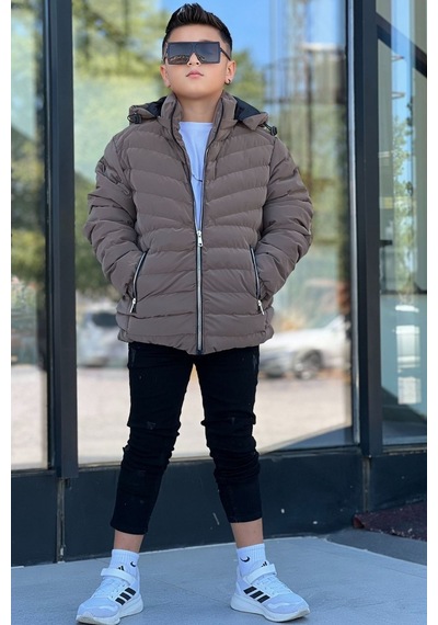 Pina Kids Erkek Çocuk Çıkarılabilir Kapüşonlu Sık Dikişli Nova Kumaş Kışlık Şişme Mont Km4016 Kahverengi