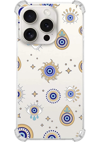 Printify Apple Uyumlu iPhone 15 Pro Devil Eye 5 Baskılı Şeffaf Köşe Korumalı Antişok Kılıf 0166e