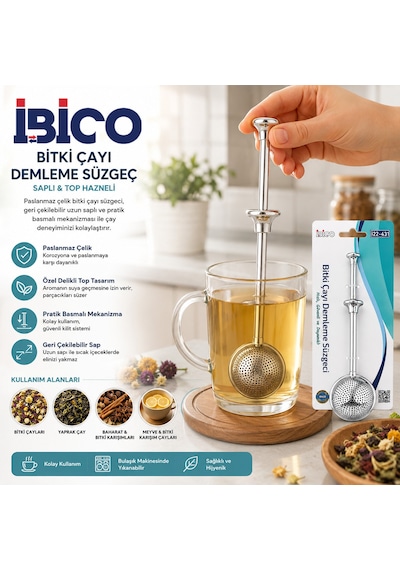 Saplı Paslanmaz Çelik Bitki Çay Demleme Süzgeç Çap 5 Cm Sarı