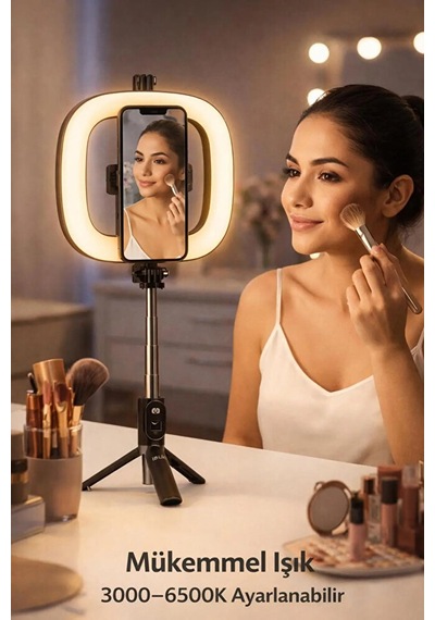 Bluetooth Kumandalı Şarjlı 6 İnç Led Ring Light Katlanabilir Selfie Çubuğu Ve Tripod 3 Renk Tonu