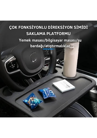 Polham 42x28 Cm Tüm Direksiyonlara Uyumlu Araç İçi Direksiyon Masası, Çift Taraflı Yemek Ve Çalışma Masası